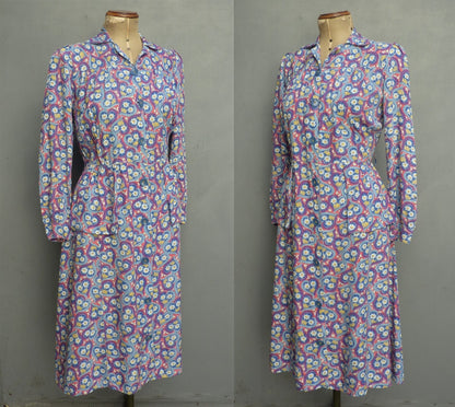 Vintage CC41 1940s Novelty Print Shirt Dress Utility Hearts & Flowers UK M/L