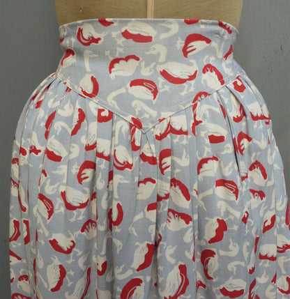 Wonderful Vintage 1940s Skirt Bold Novelty Goose Print Geese Ducks UK XS