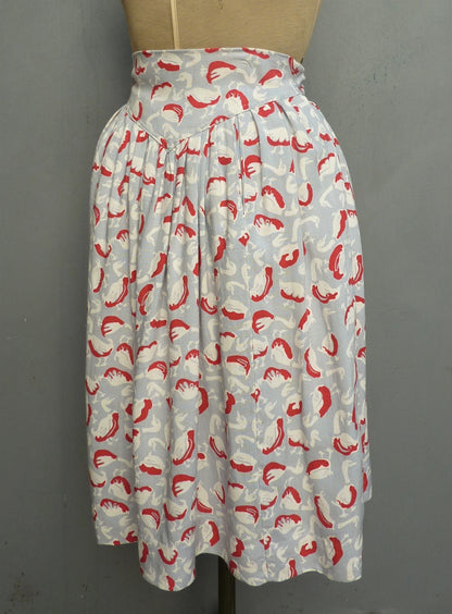 Wonderful Vintage 1940s Skirt Bold Novelty Goose Print Geese Ducks UK XS