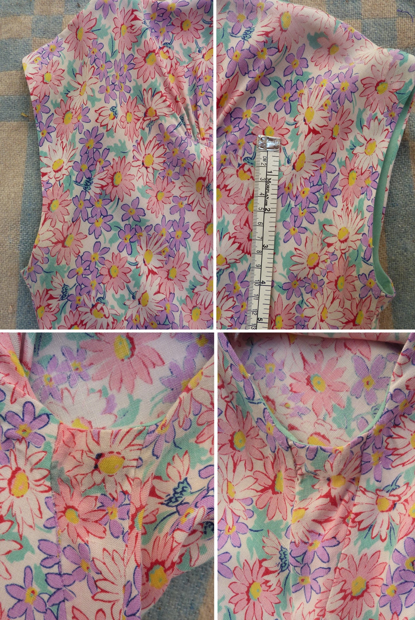 Original Vintage 1940s Dress Floral Print Rayon Dolman Pink Lilac White UK S/M