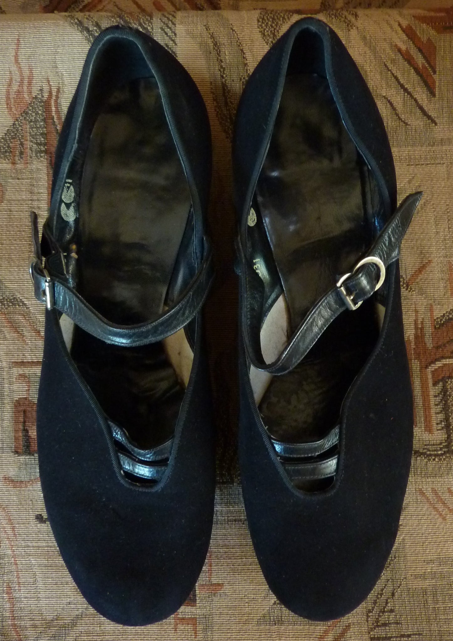 Vintage 1940s CC41 Black Suede Wedge Shoes Buckle Mary Jane UK 7