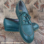 Rare Vintage 1950s 40s Shoes Green Leather Lace Up Wedge Crepe UK 5.5