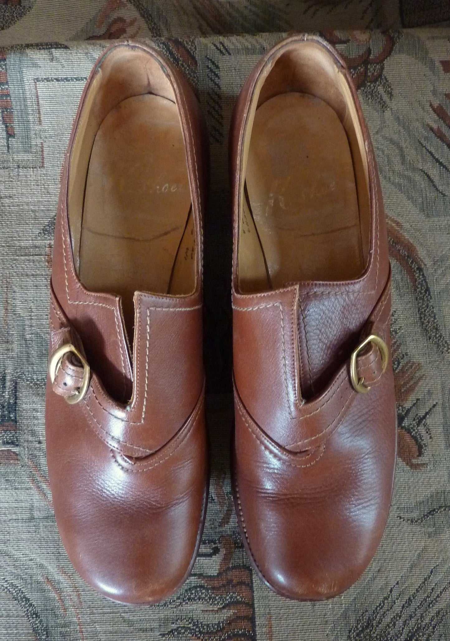 Suberb Vintage 1950s 40s K Shoes Brown Leather Monk Strap Slip On UK 6