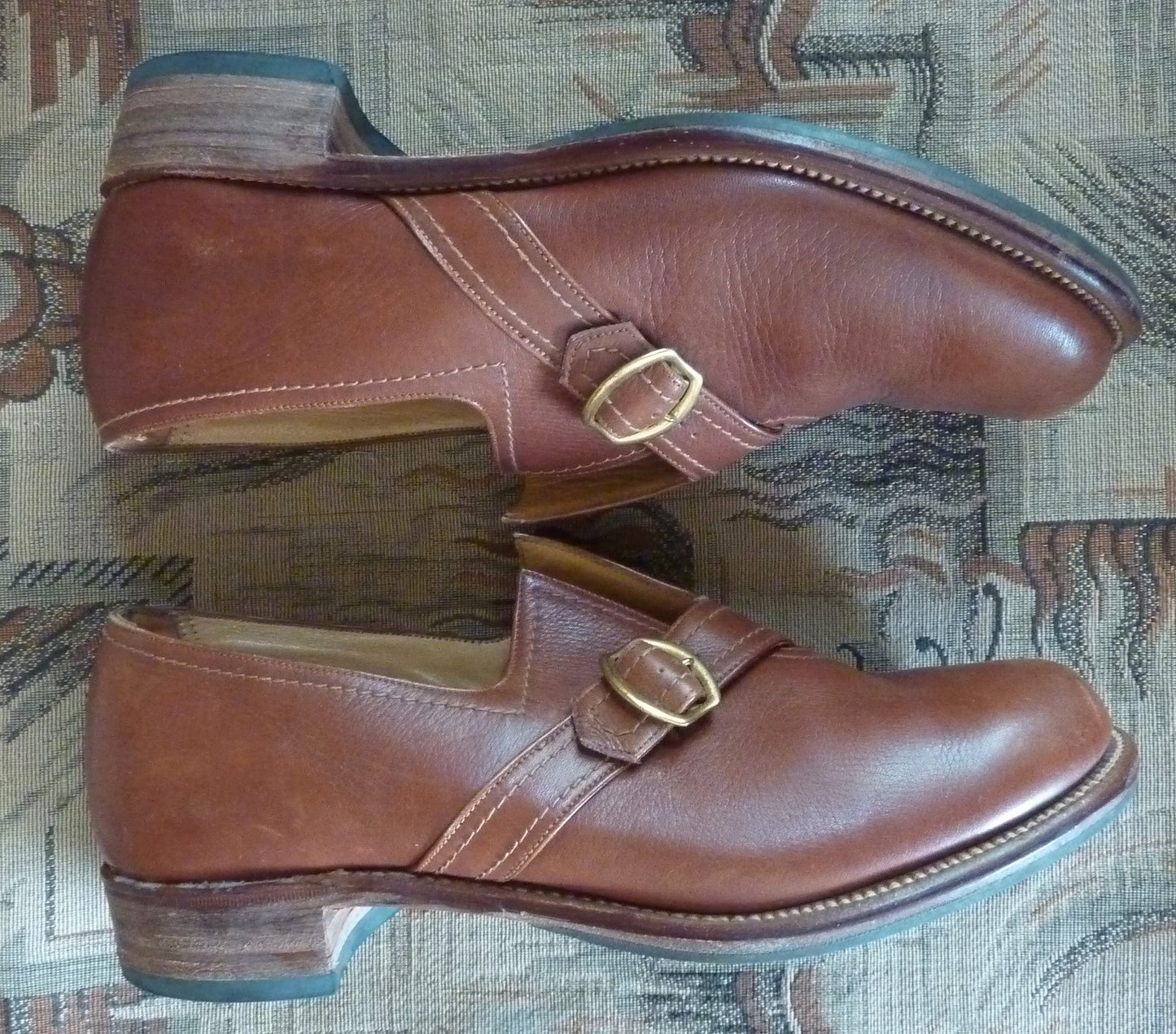 Suberb Vintage 1950s 40s K Shoes Brown Leather Monk Strap Slip On UK 6