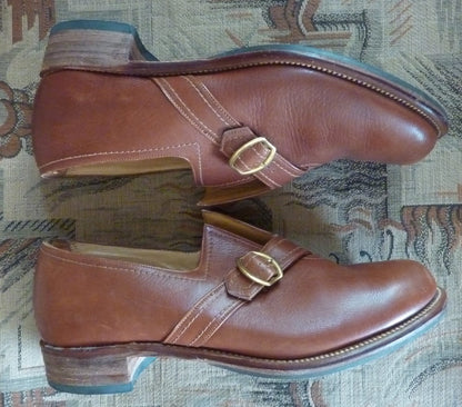 Suberb Vintage 1950s 40s K Shoes Brown Leather Monk Strap Slip On UK 6