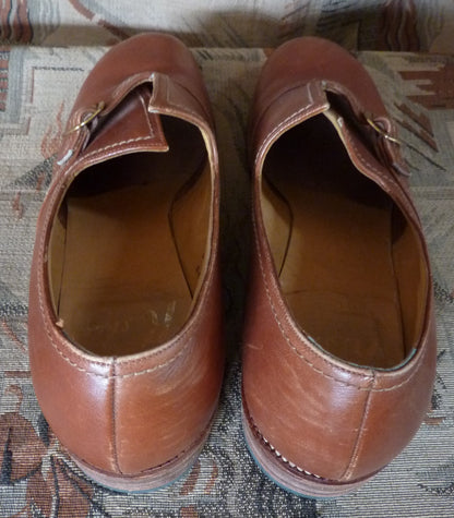 Suberb Vintage 1950s 40s K Shoes Brown Leather Monk Strap Slip On UK 6