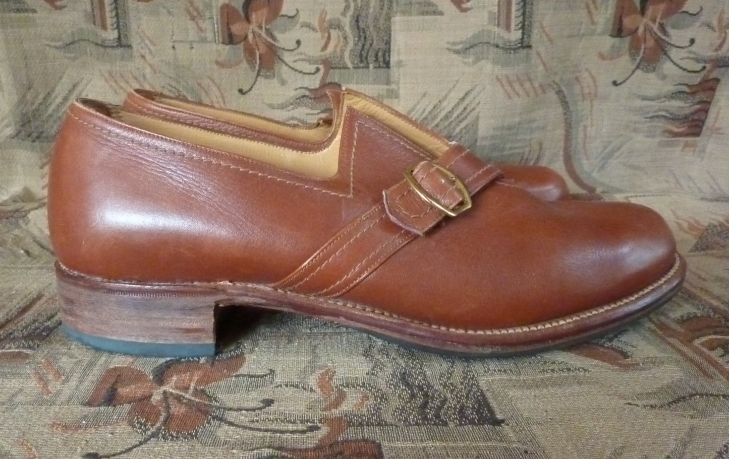 Suberb Vintage 1950s 40s K Shoes Brown Leather Monk Strap Slip On UK 6