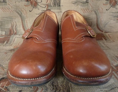 Suberb Vintage 1950s 40s K Shoes Brown Leather Monk Strap Slip On UK 6