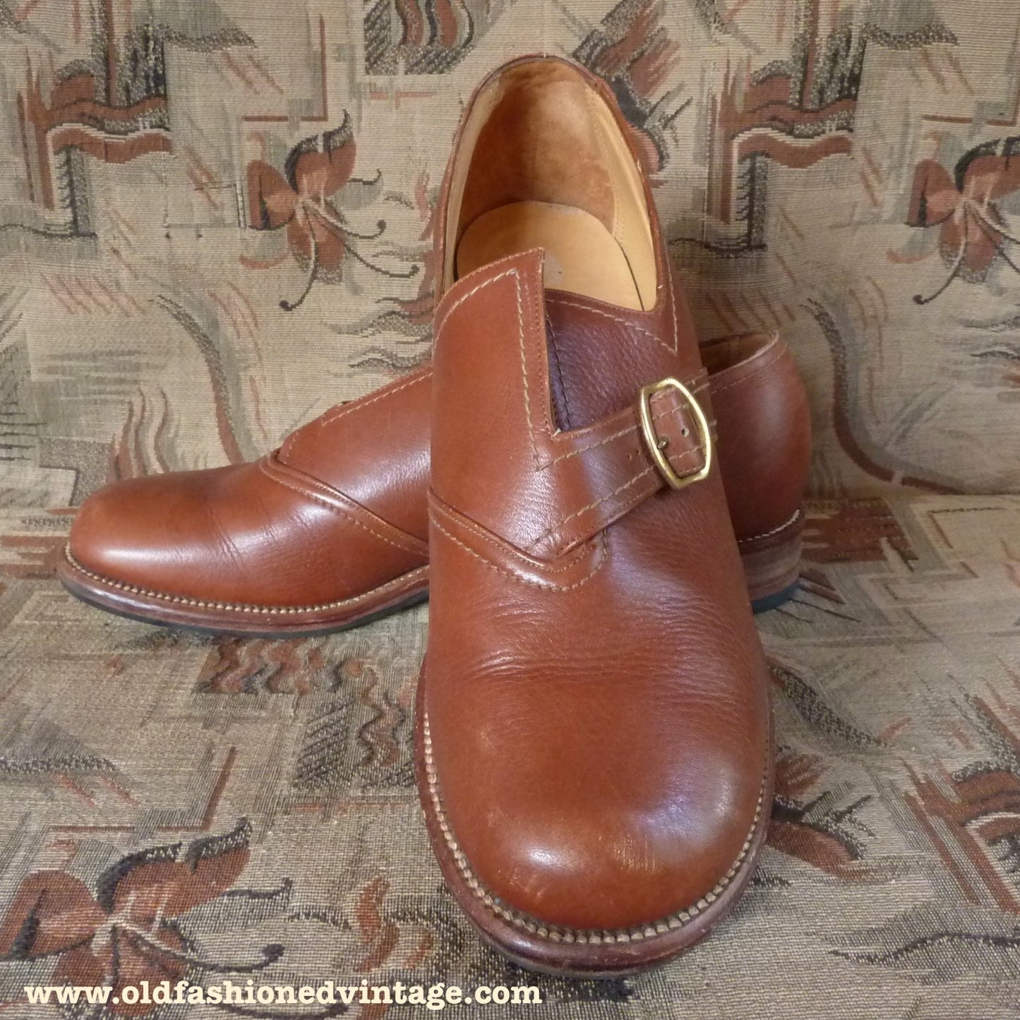 Suberb Vintage 1950s 40s K Shoes Brown Leather Monk Strap Slip On UK 6