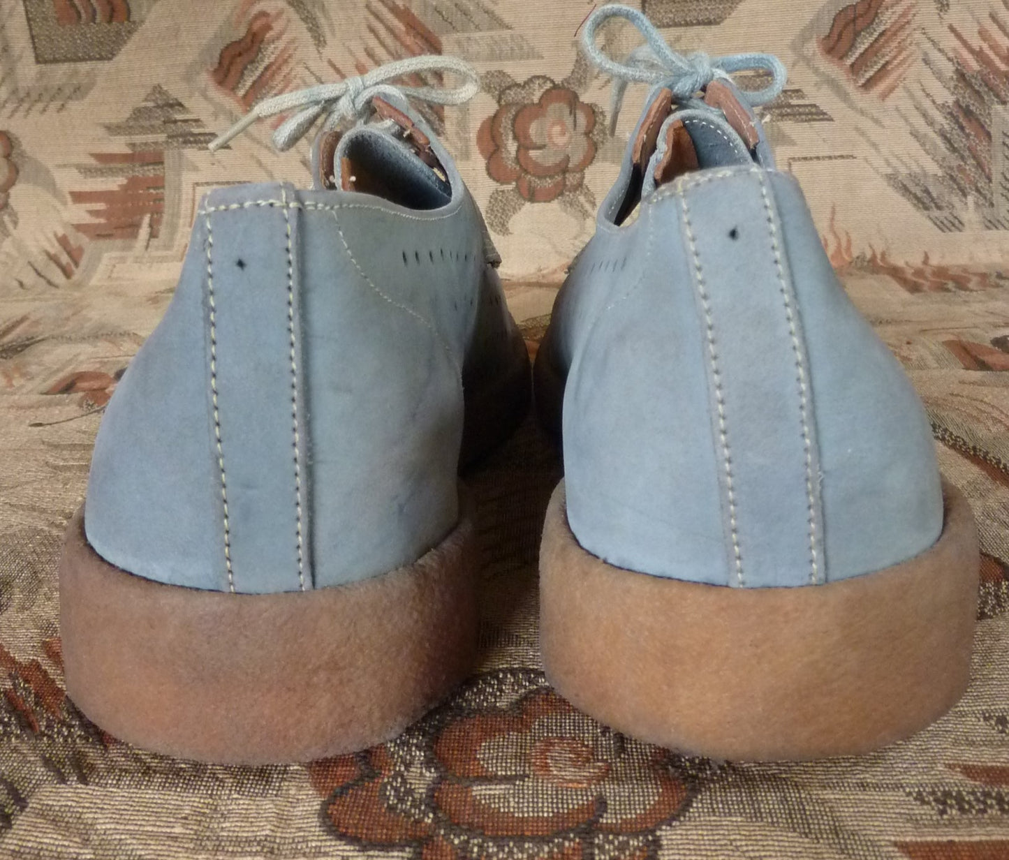 Rare French Vintage 1950s 40s Shoes Blue Grey Suede Lace Up Crepe UK 6