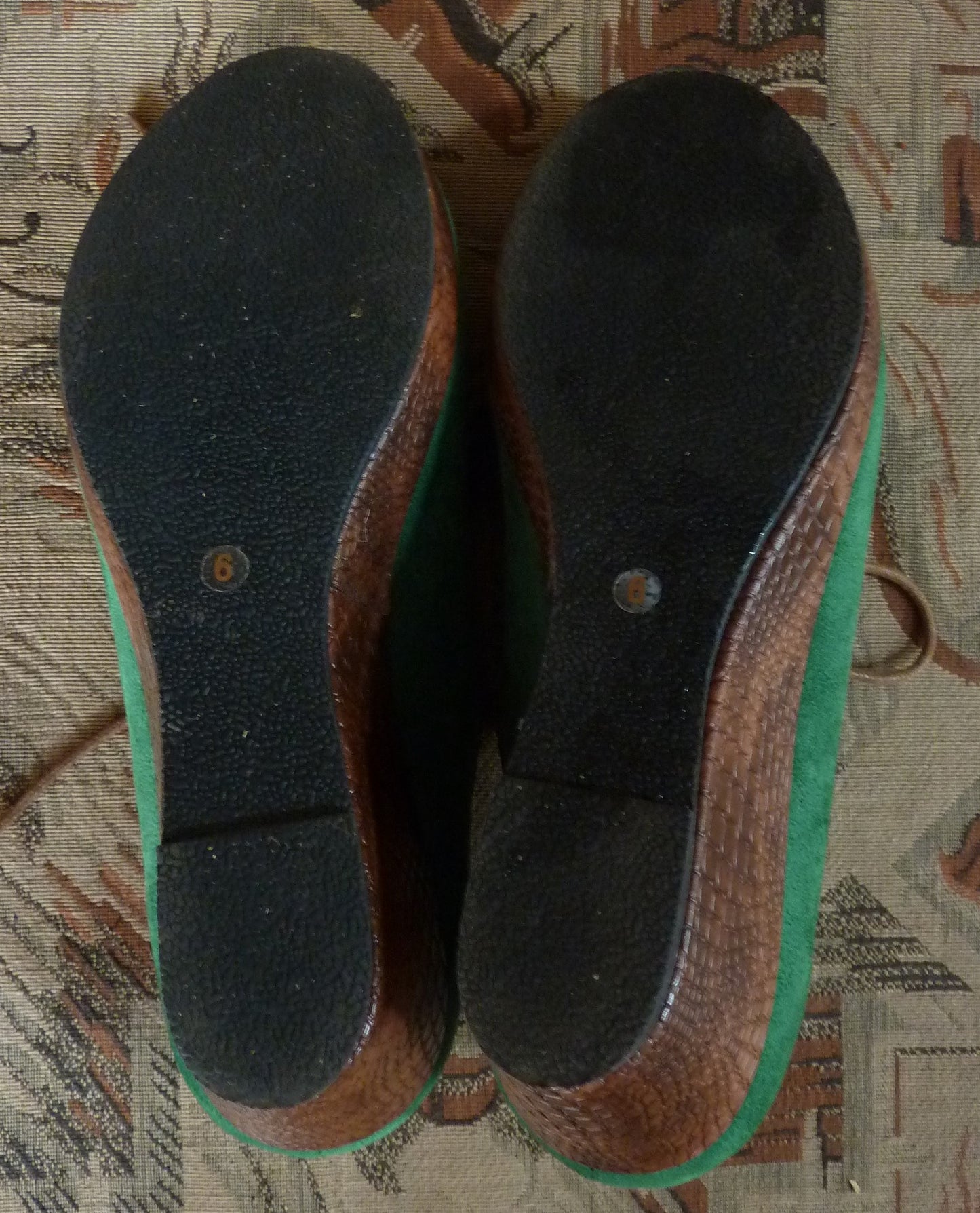 Vintage 1940s Style Wedge Shoes Green Faux Suede Lulu Hun UK 6