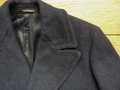 Vintage 1940s CC41 Double Breasted Overcoat Coat Dark Blue Wool DB Belted UK S