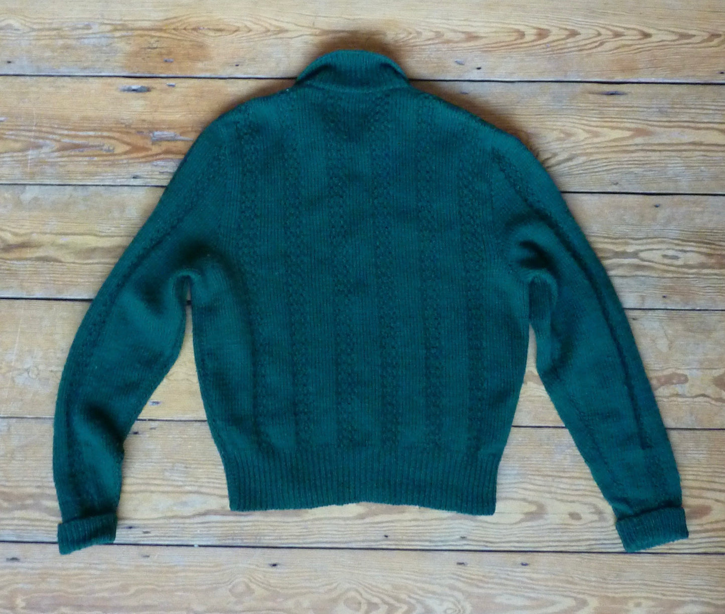 Vintage 1950s Hand Knitted Lumberjacket Zip Up Cardigan Sweater Bottle Green M