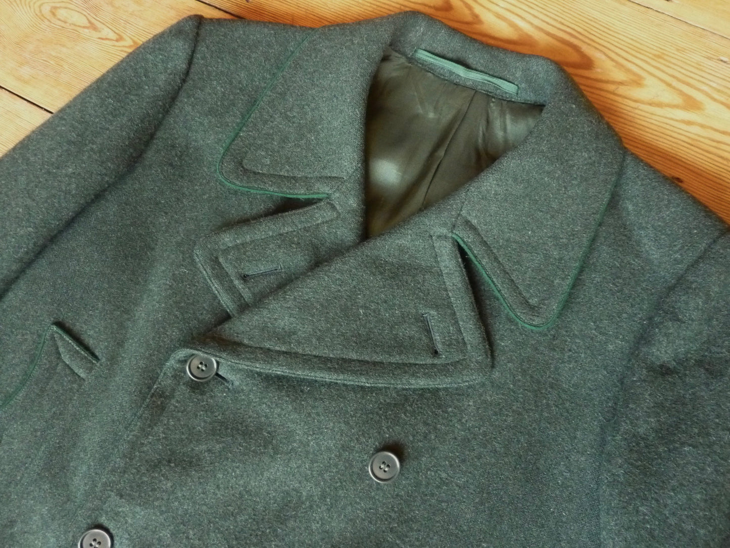 Vintage 1940s German Short Double Breasted Coat Jacket Forest Green DB Back Belt UK 44" XL