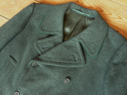 Vintage 1940s German Short Double Breasted Coat Jacket Forest Green DB Back Belt UK 44" XL