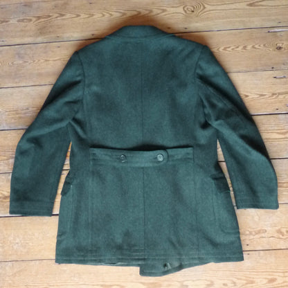 Vintage 1940s German Short Double Breasted Coat Jacket Forest Green DB Back Belt UK 44" XL