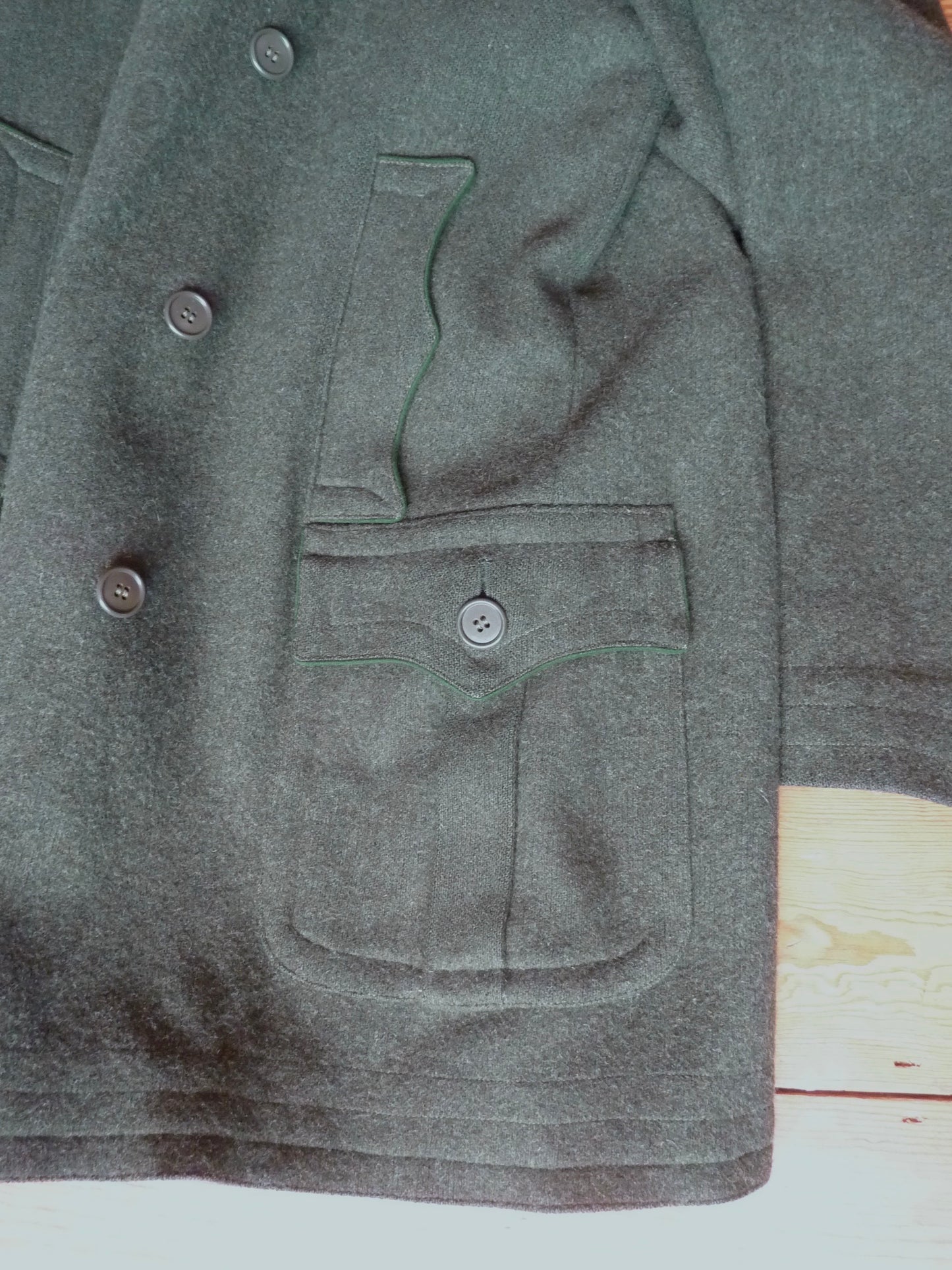 Vintage 1940s German Short Double Breasted Coat Jacket Forest Green DB Back Belt UK 44" XL