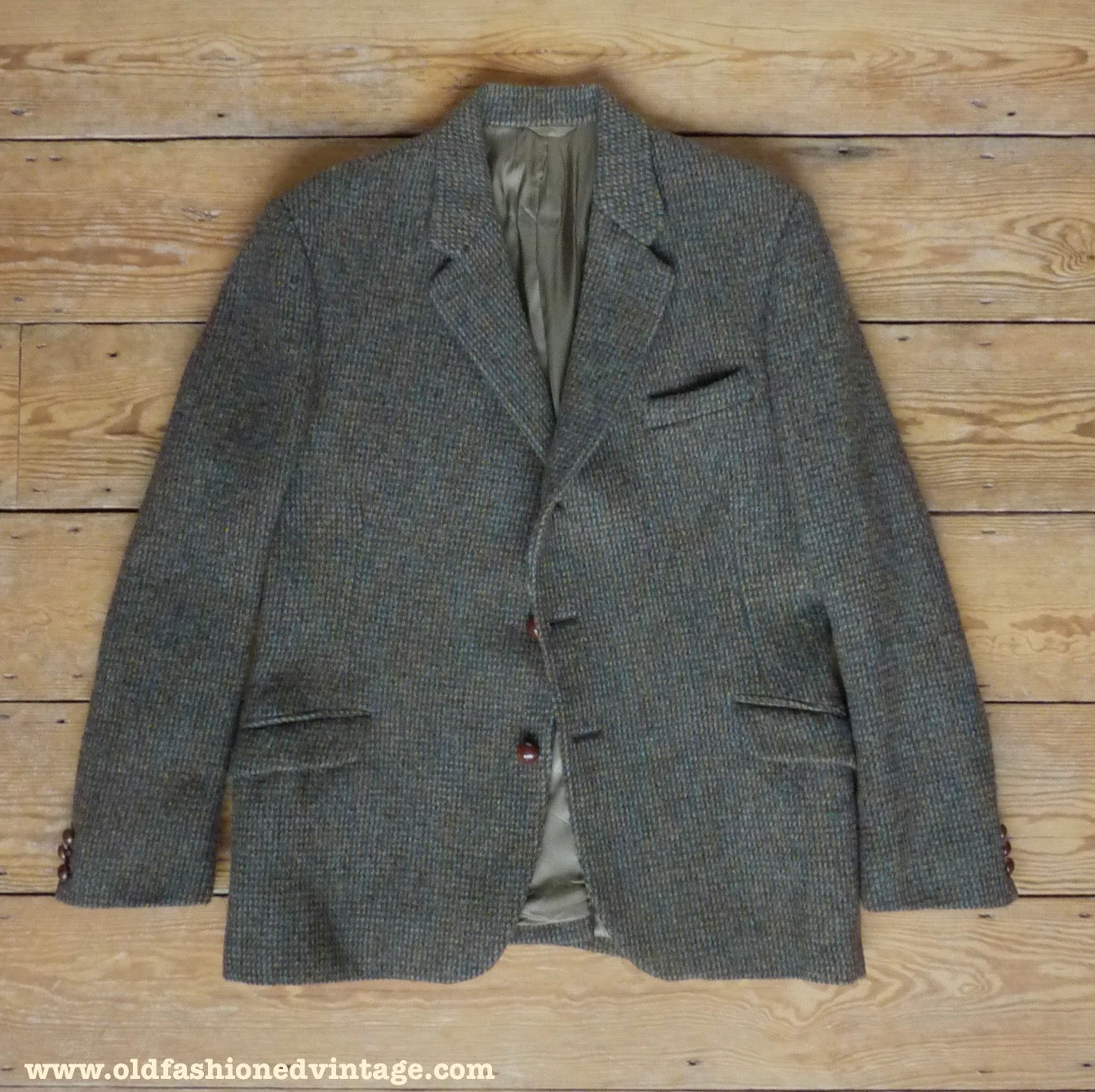 Vintage 1960s Mens Harris Tweed 3 Piece Suit Green Brown Blue Wool 42"