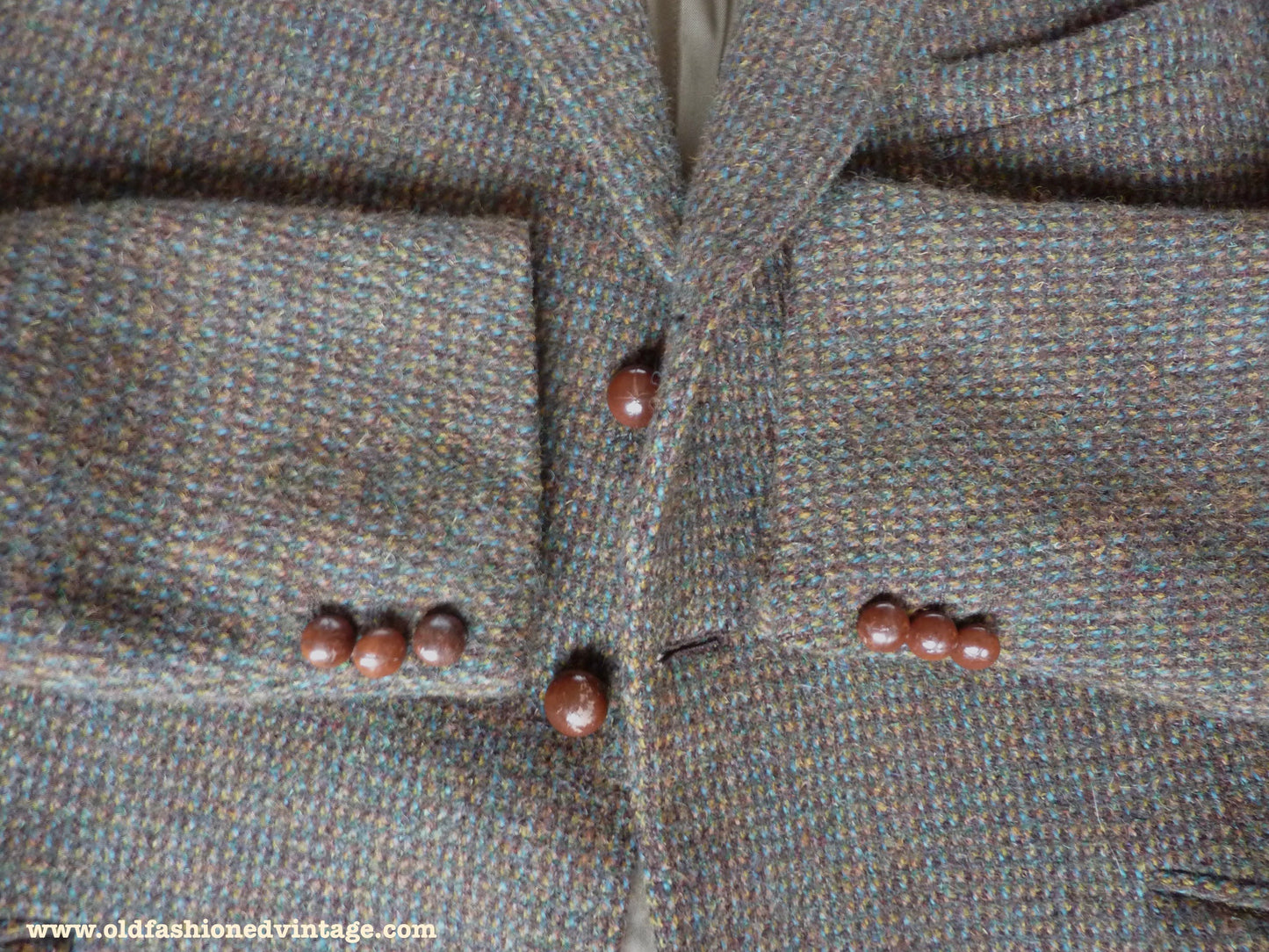 Vintage 1960s Mens Harris Tweed 3 Piece Suit Green Brown Blue Wool 42"