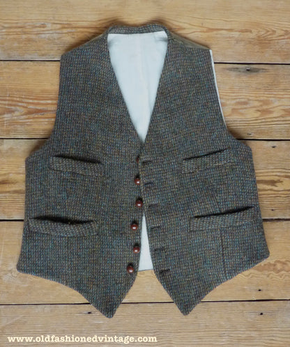 Vintage 1960s Mens Harris Tweed 3 Piece Suit Green Brown Blue Wool 42"