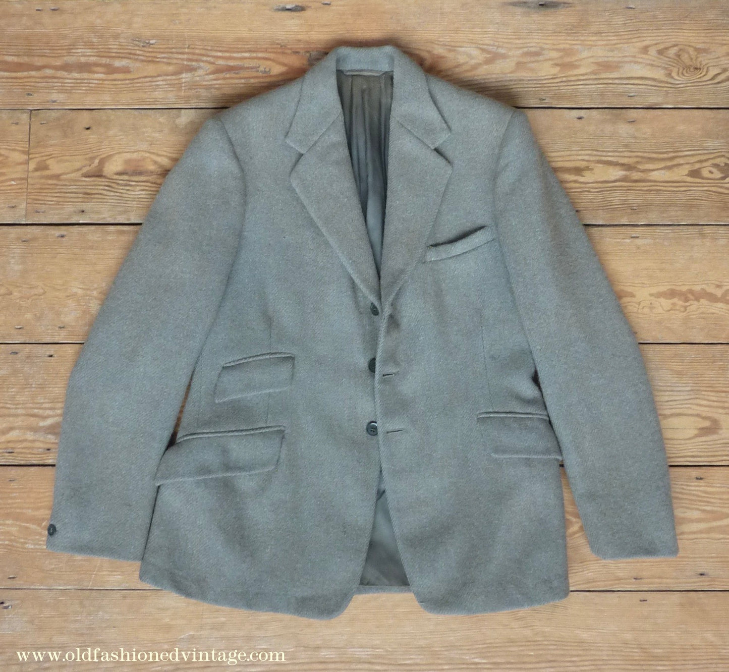 Vintage Mens 1950s Burton Harris Tweed Suit Sage Green 38"