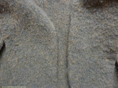 Vintage Mens 1950s Fuzzy Mohair V Neck Sweater Jumper Moss Green L