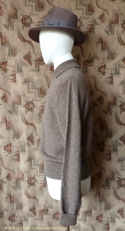 Old Fashioned Garments Vintage Reproduction 1940s Mens Zip Neck Jumper Earthy Brown Marl Polo Collar Sweater Lumberjacket L