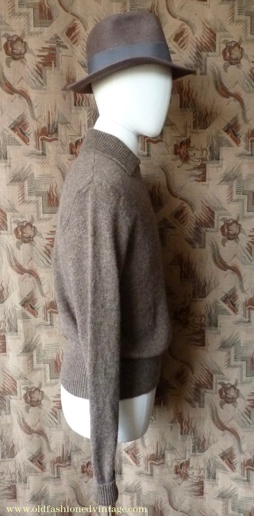 Old Fashioned Garments Vintage Reproduction 1940s Mens Zip Neck Jumper Earthy Brown Marl Polo Collar Sweater Lumberjacket L