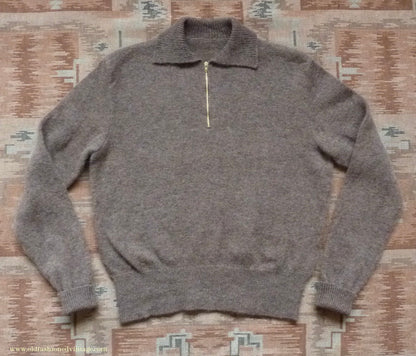Old Fashioned Garments Vintage Reproduction 1940s Mens Zip Neck Jumper Earthy Brown Marl Polo Collar Sweater Lumberjacket L