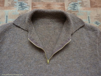 Old Fashioned Garments Vintage Reproduction 1940s Mens Zip Neck Jumper Earthy Brown Marl Polo Collar Sweater Lumberjacket L