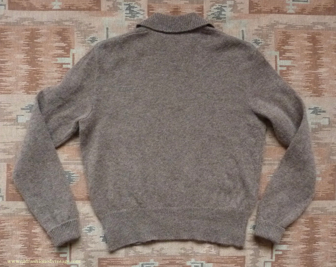 Old Fashioned Garments Vintage Reproduction 1940s Mens Zip Neck Jumper Earthy Brown Marl Polo Collar Sweater Lumberjacket L