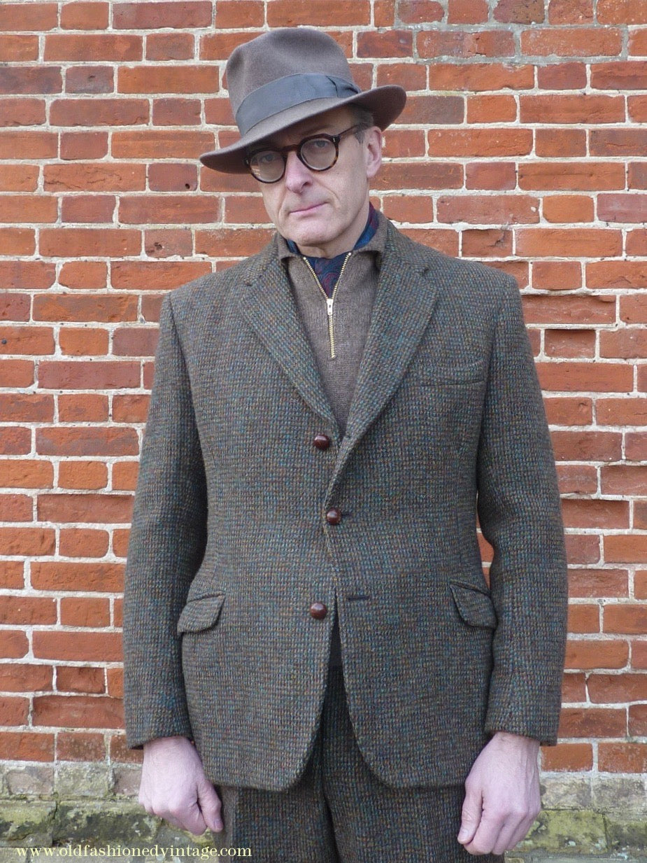 Old Fashioned Garments Vintage Reproduction 1940s Mens Zip Neck Jumper Earthy Brown Marl Polo Collar Sweater Lumberjacket L