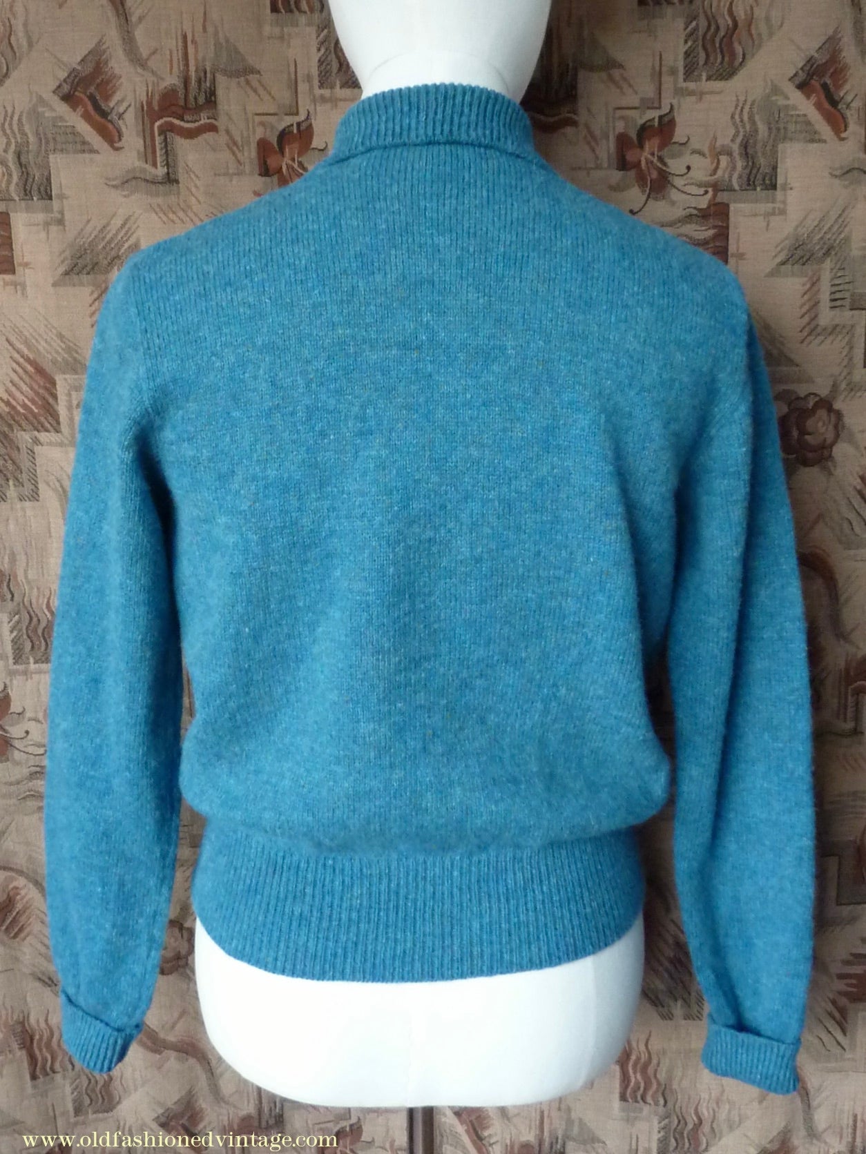 Old Fashioned Garments Vintage Reproduction 1940s Mens Zip Neck Jumper Azure Blue Polo Collar Sweater Lumberjacket M