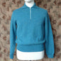 Old Fashioned Garments Vintage Reproduction 1940s Mens Zip Neck Jumper Azure Blue Polo Collar Sweater Lumberjacket M