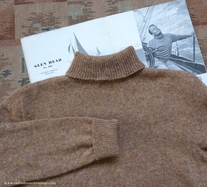 Old Fashioned Garments Vintage Reproduction 1930s 1940s Mens Roll Neck Jumper Spice Brown Marl Polo Turtle Sweater M