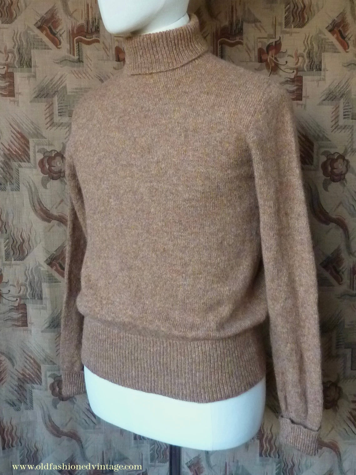 Old Fashioned Garments Vintage Reproduction 1930s 1940s Mens Roll Neck Jumper Spice Brown Marl Polo Turtle Sweater M