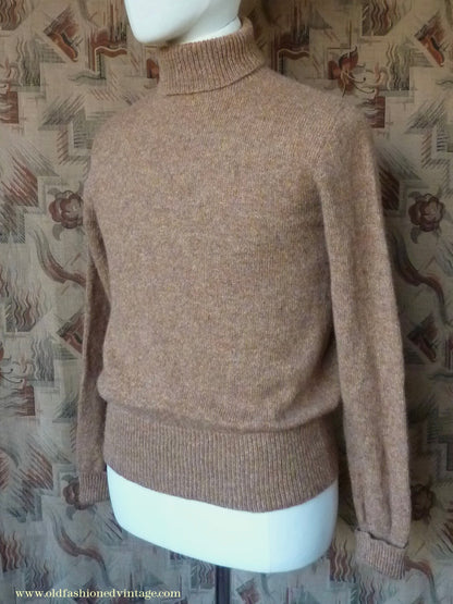 Old Fashioned Garments Vintage Reproduction 1930s 1940s Mens Roll Neck Jumper Spice Brown Marl Polo Turtle Sweater M