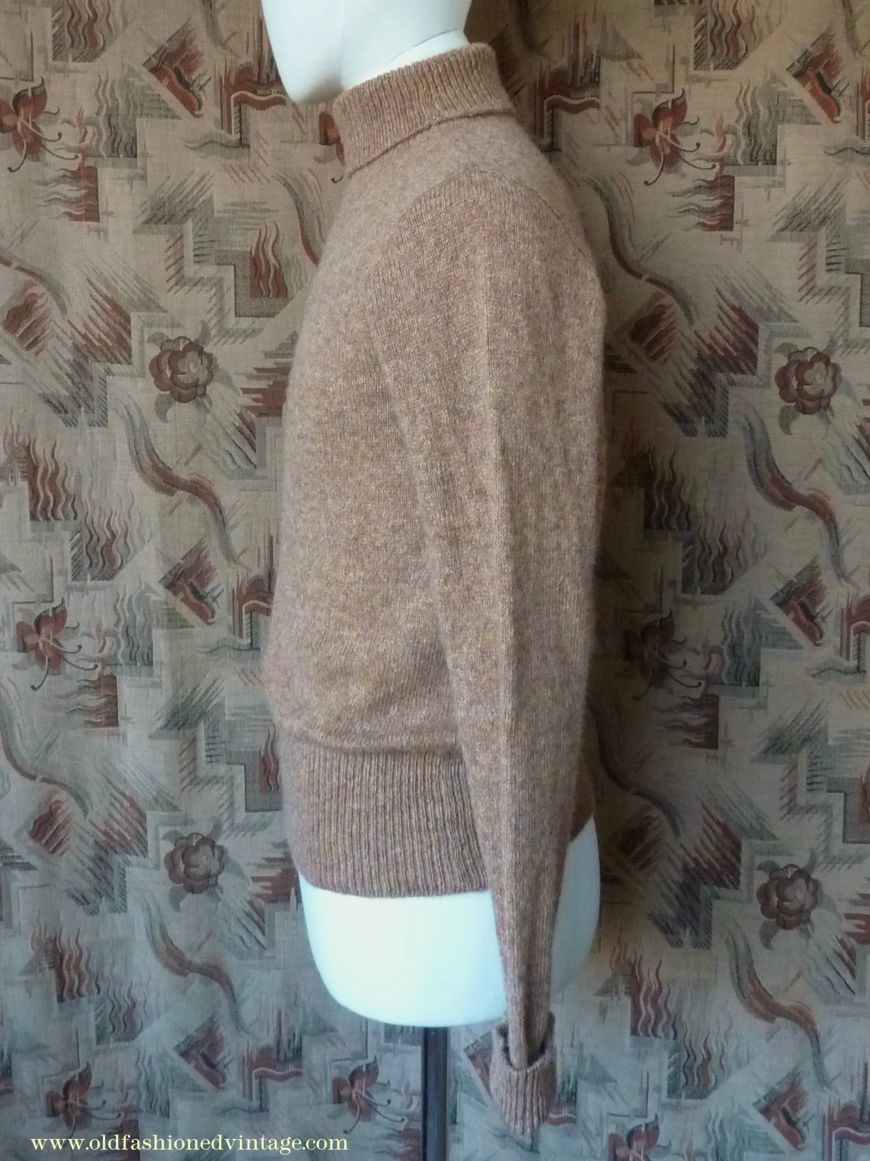 Old Fashioned Garments Vintage Reproduction 1930s 1940s Mens Roll Neck Jumper Spice Brown Marl Polo Turtle Sweater M