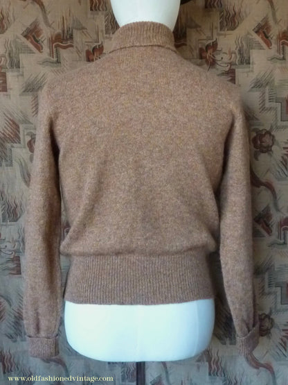 Old Fashioned Garments Vintage Reproduction 1930s 1940s Mens Roll Neck Jumper Spice Brown Marl Polo Turtle Sweater M