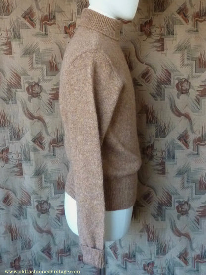 Old Fashioned Garments Vintage Reproduction 1930s 1940s Mens Roll Neck Jumper Spice Brown Marl Polo Turtle Sweater M