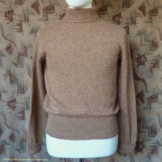 Old Fashioned Garments Vintage Reproduction 1930s 1940s Mens Roll Neck Jumper Spice Brown Marl Polo Turtle Sweater M