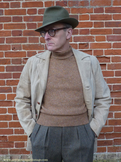Old Fashioned Garments Vintage Reproduction 1930s 1940s Mens Roll Neck Jumper Spice Brown Marl Polo Turtle Sweater M