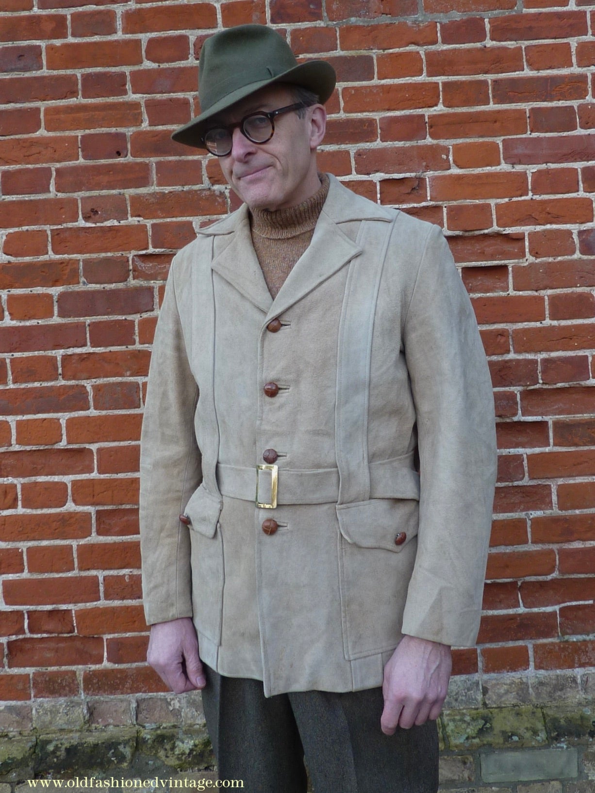 Old Fashioned Garments Vintage Reproduction 1930s 1940s Mens Roll Neck Jumper Spice Brown Marl Polo Turtle Sweater M