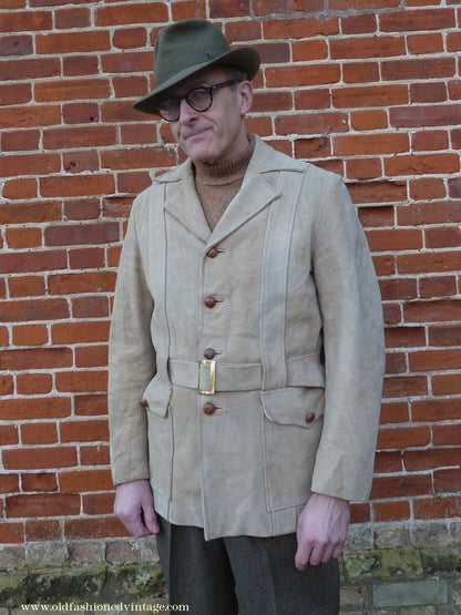 Old Fashioned Garments Vintage Reproduction 1930s 1940s Mens Roll Neck Jumper Spice Brown Marl Polo Turtle Sweater M