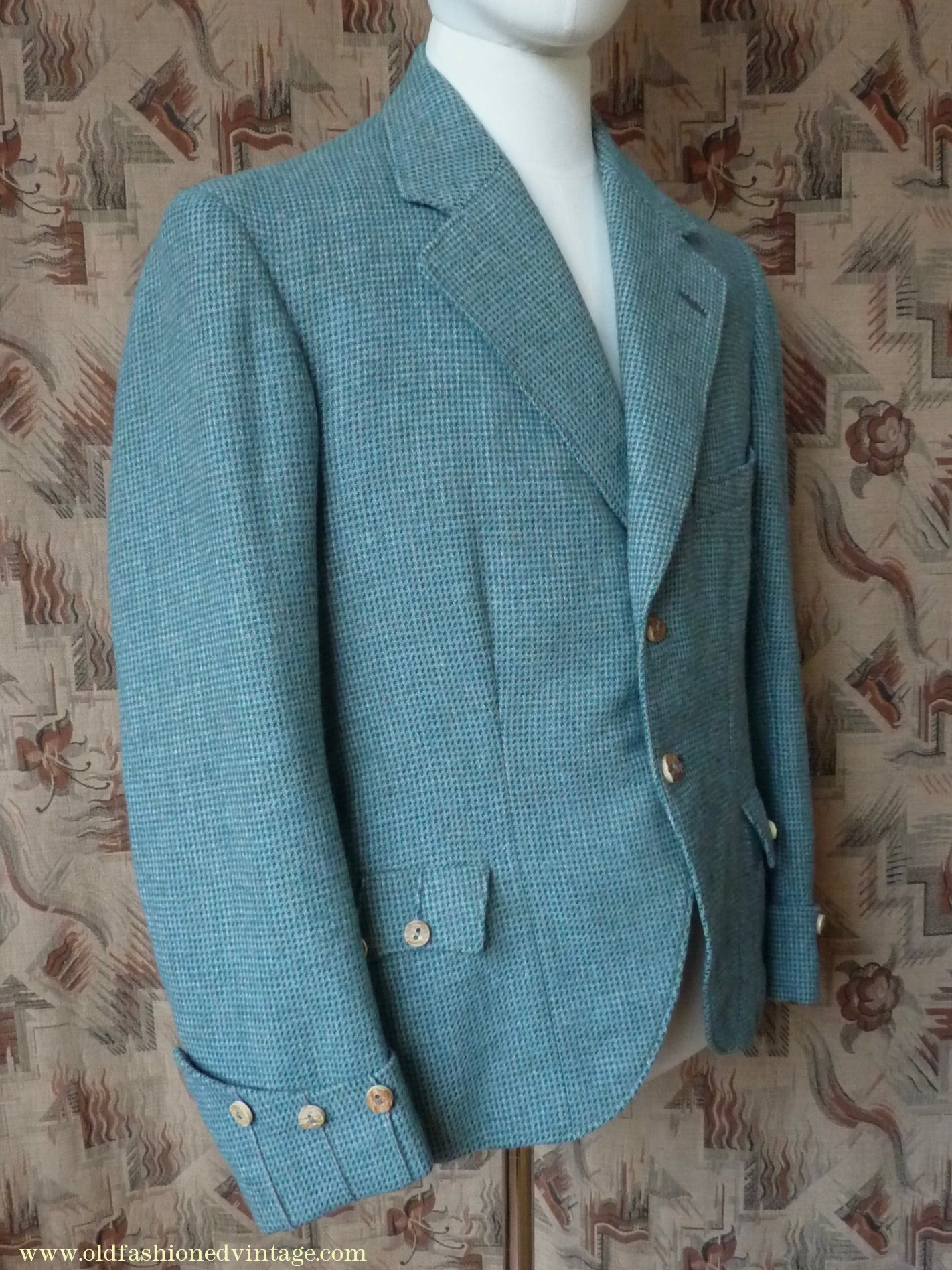 Vintage Mens 1950s Bespoke Argyll Kilt Jacket Lovat Green Tweed Tailored Wool Traditional Scottish Sports Coat 40"