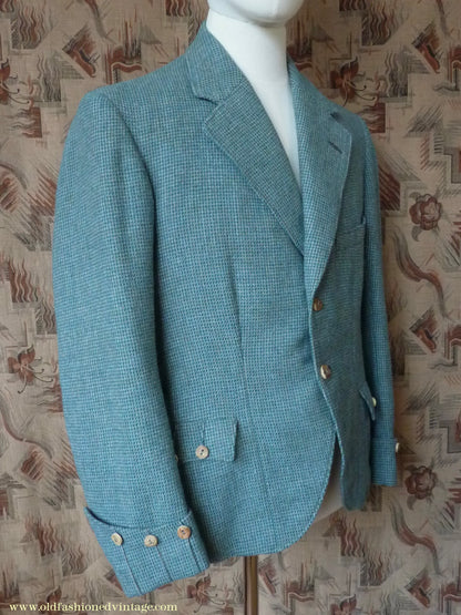 Vintage Mens 1950s Bespoke Argyll Kilt Jacket Lovat Green Tweed Tailored Wool Traditional Scottish Sports Coat 40"