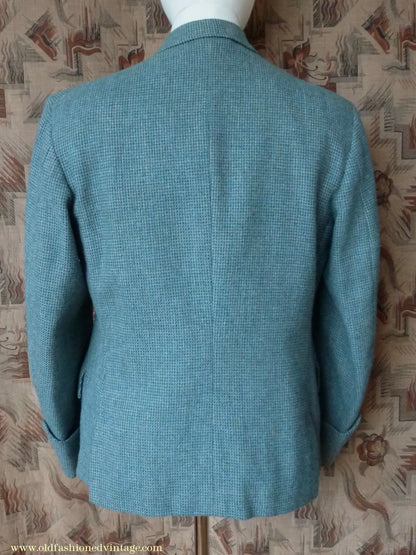 Vintage Mens 1950s Bespoke Argyll Kilt Jacket Lovat Green Tweed Tailored Wool Traditional Scottish Sports Coat 40"