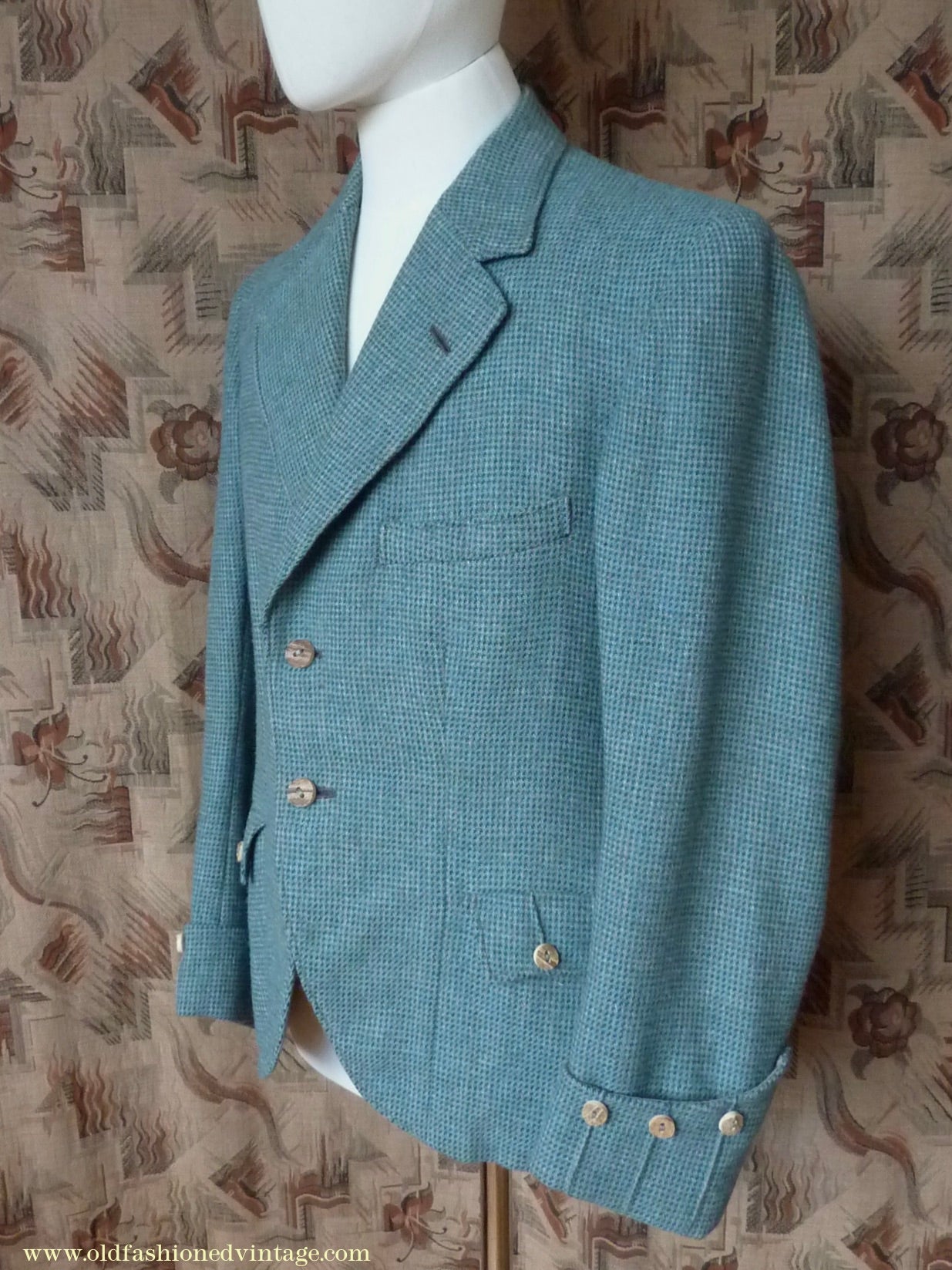 Vintage Mens 1950s Bespoke Argyll Kilt Jacket Lovat Green Tweed Tailored Wool Traditional Scottish Sports Coat 40"