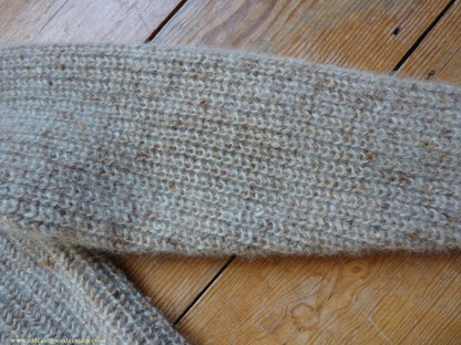 Vintage 1980s 1990s Irish Chunky Roll Neck Jumper Sweater Pullover Fisherman Rib Ribbed Beige Fleck Wool M