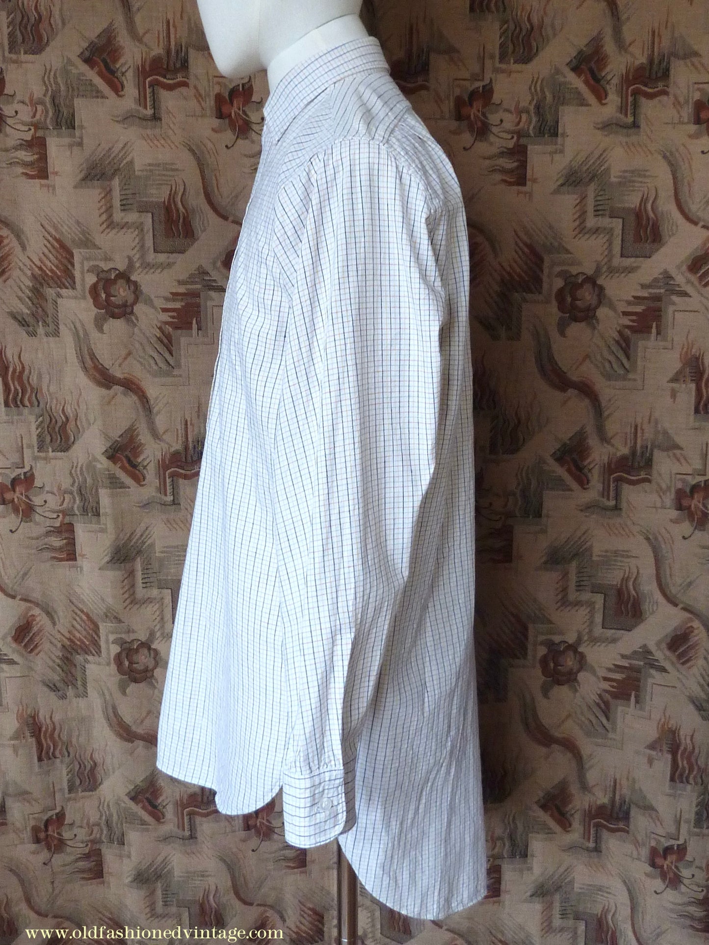 Vintage Mens 1950s "Popular" Cotton Pullover Shirt Tattersall Check British Overhead Tunic Half Buttoned 15 1/2"
